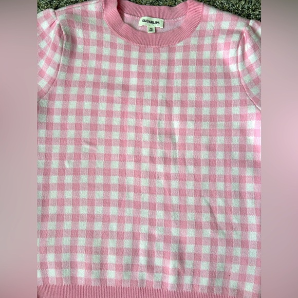 Sugarlips Dominika Gingham Pink & White adorable Sweater size XS - Picture 2 of 7